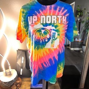 Up North Michigan - Rainbow Tie Dye Short Sleeve Tee - Peace ☮️